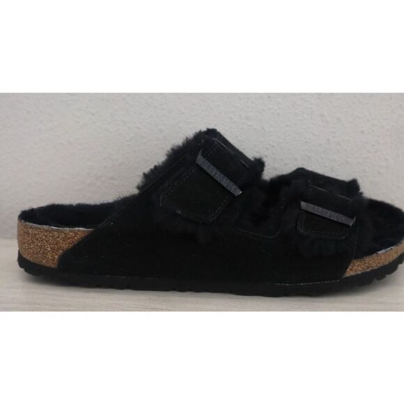 Birkenstock EUR 41 Women's 10 Men's 8 Black Suede Arizona Shearling Sandals - Picture 6 of 12